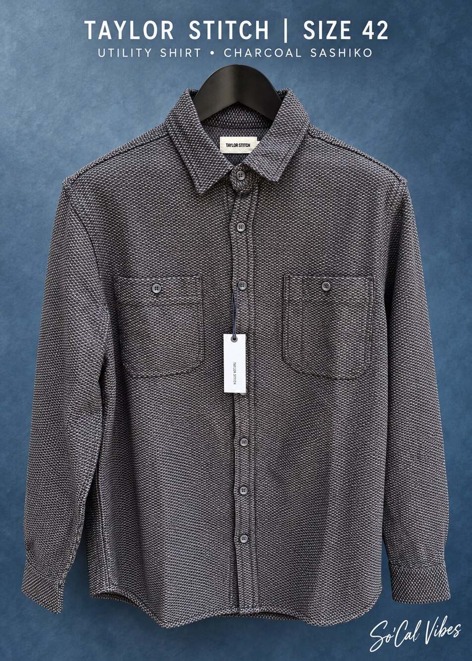 Taylor Stitch Utility Shirt Charcoal Sashiko 42 Large NWT